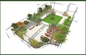 Three-dimensional visual of a designed courtyard
